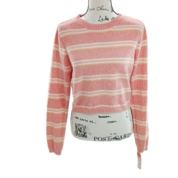 Colsie Womens Pajama Top Size S Pink Striped Long Sleeve Cropped Loungewear - Picture 1 of 6